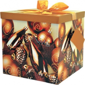 Anjel Darčeková krabička skladacia s mašľou a menovkou skladacie vianočné zlatá 25 x 25 x 25 cm