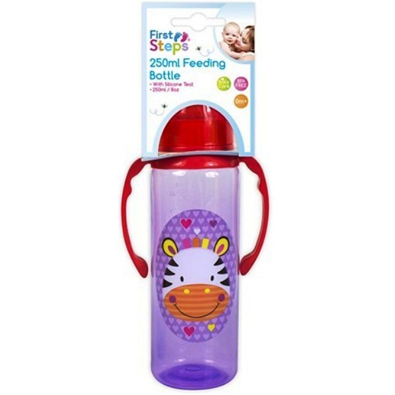 First Steps Jungle dojčenská fľaša a 0+ s úchopy Zebra 250 ml
