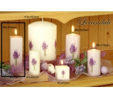 Lima Kvetina Levanduľa vonná sviečka biela s obtiskom levandule hranol 45 x 120 mm 1 kus