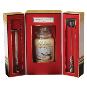 Yankee Candle Vanilla - Vanilka vonná sviečka Classic veľká sklo 623 g + nožnice + zhášadlo, vianočné darčeková sada