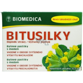 Biomedica Bitusilky bylinné pastilky s medom a vitamínom C, vhodné v období zvýšeného výskytu prechladnutí doplnok stravy 15 kusov