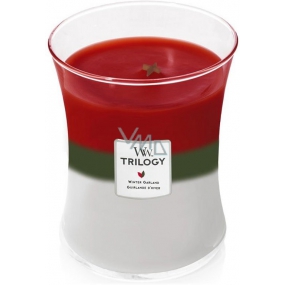 Woodwick Trilogy Winter Garland - Zimný girlanda vonná sviečka s dreveným knôtom a viečkom sklo stredná 275 g