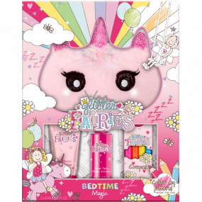 Grace Cole Glitter Fairies maska na spanie + farebné pastelky + vonný sprej na vankúš 50 ml + pena do kúpeľa 50 ml, kozmetická súprava pre deti