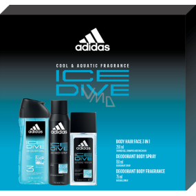 Adidas Ice Dive parfumovaný dezodorant 75 ml + dezodorant v spreji 150 ml + sprchový gél 250 ml, kozmetická sada pre mužov