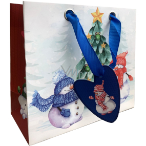 Nekupto Darčeková papierová taška luxusná 18 x 16 cm Vianoční snehuliaci so šálom
