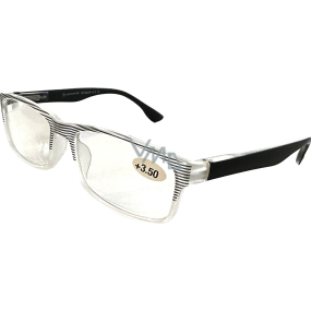 Berkeley Dioptrické okuliare na čítanie +3,5 plastové priehľadné, čierne pruhy 1 kus MC2248