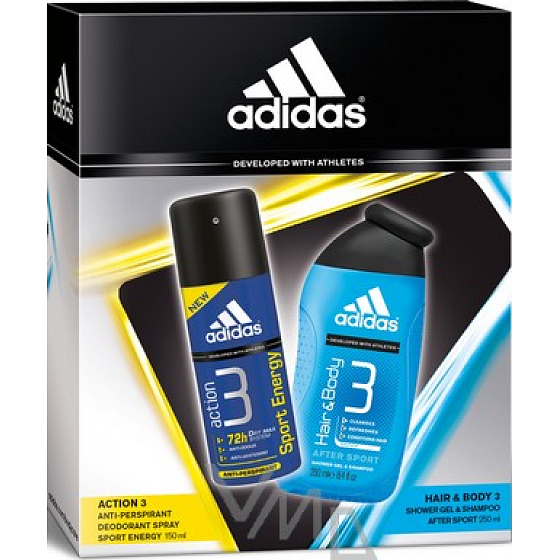 Adidas Action 3 Sport Energy antiperspirant dezodorant sprej 150 ml + sprchový gél 250 ml, kozmetická sada