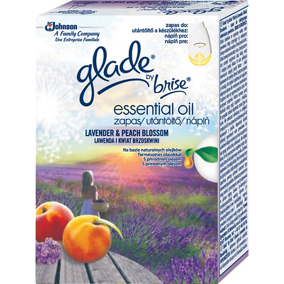 Glade Essential Oil Levanduľa a kvet broskyne elektrický osviežovač náhradná náplň 20 ml