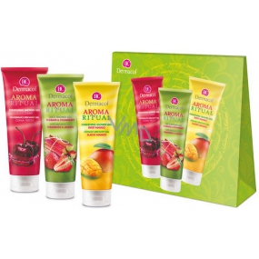 Dermacol Aroma Ritual Čierna čerešňa sprchový gél 250 ml + Sladké mango 250 ml + Rebarbora a jahody 250 ml, kozmetická sada