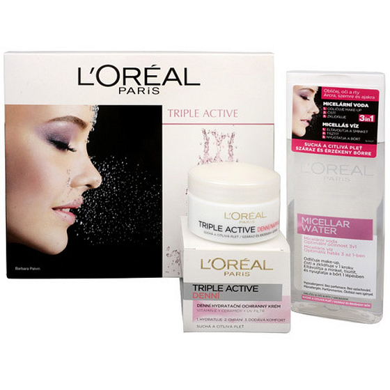 Loreal Paris Triple Active denný hydratačný krém pre suchú a citlivú pleť 50 ml + Sublime Soft micelárna voda 200 ml, kozmetická sada