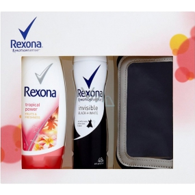 Rexona Motionsense Invisible Black + White antiperspirant dezodorant sprej pre ženy 150 ml + Tropical Power sprchový gél 250 ml + púzdro na telefón, kozmetická sada