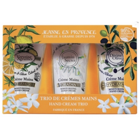 Jeanne en Provence Verveine Agrumes - Verbena a Citrusové plody krém na ruky 75 ml + Tajomný jazmín krém na ruky 75 ml + Oliva krém na ruky 75 ml, kozmetická sada