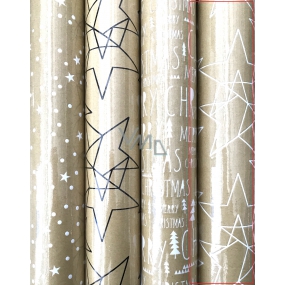 Zowie Darčekový baliaci papier 70 x 150 cm Vianočný Luxusné scanda s razbou zlatý - biele hviezdy