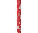 Zowie Darčekový baliaci papier 70 x 150 cm Vianočný Nordic Light červený s bielymi domčekmi a stromčeky