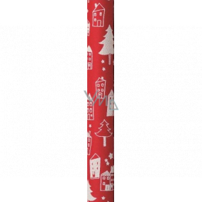 Zowie Darčekový baliaci papier 70 x 150 cm Vianočný Nordic Light červený s bielymi domčekmi a stromčeky