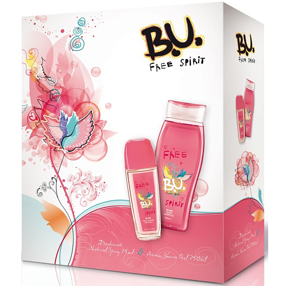 BU Free Spirit parfumovaný dezodorant sklo pre ženy 75 ml + sprchový gél 250 ml, pre ženy darčeková sada