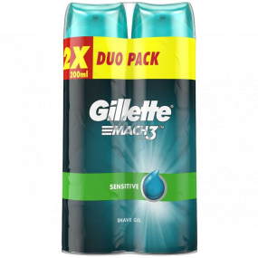 Gillette Mach3 Sensitive gél na holenie pre citlivú pokožku 2 x 200 ml, duopack, pre mužov