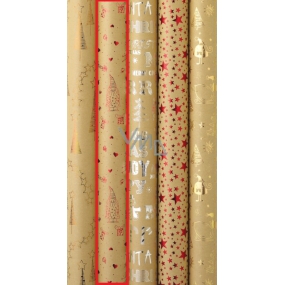 Zowie Darčekový baliaci papier 70 x 150 cm Vianočný Luxusné Luxury s razbou červené stromčeky, darčeky, srdiečka
