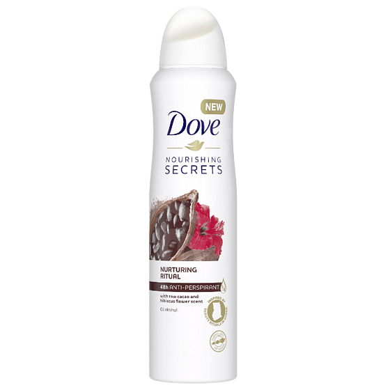 Dove Nourishing Secrets Vyživujúce African Ritual Kakao & Ibištek antiperspirant dezodorant sprej pre ženy 150 ml