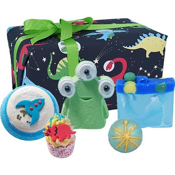 Bomb Cosmetics Dino-mite šumivý balistik do kúpeľa 2 x 160 g + glycerínové mydlo 100 g + maslová gulička 30 g + špalíček do kúpeľa 50 g, kozmetická sada