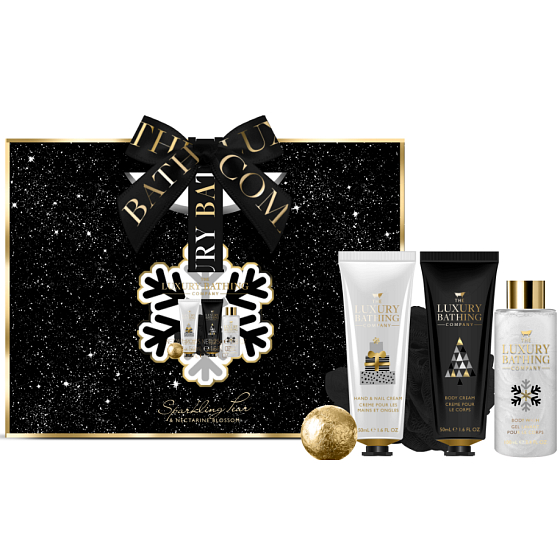 Grace Cole Sparkling Pear and Nectarine Blossom umývací gél 100 ml + šumivá guľa do kúpeľa 25 g + krém na ruky a nechty 50 ml + telový krém 50 ml + umývacia huba, kozmetická sada pre ženy