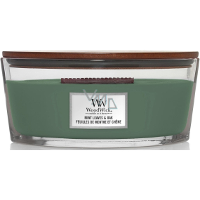 WoodWick Mint Leaves & Oak vonná sviečka s dreveným knôtom a skleneným viečkom 453 g