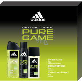 Adidas Pure Game parfumovaný dezodorant 75 ml + sprchový gél 250 ml + dezodorant v spreji 150 ml, kozmetická sada pre mužov
