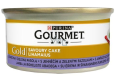 Gourmet Gold Savoury Cake hrubá paštéta s jahňacím mäsom a zelenými fazuľkami v konzerve pre dospelé mačky 85 g