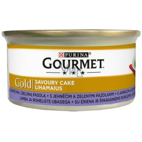 Gourmet Gold Savoury Cake hrubá paštéta s jahňacím mäsom a zelenými fazuľkami v konzerve pre dospelé mačky 85 g