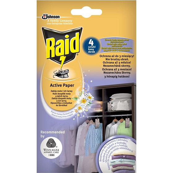 Raid Active Paper proti moliam aktívny záves čerstvé kvety 4 kusy