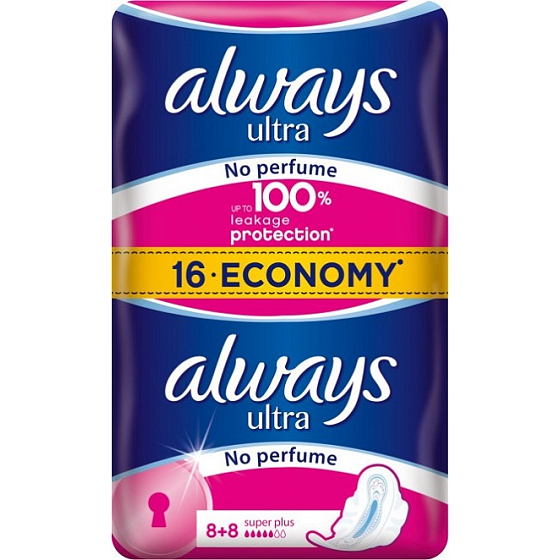 Always Ultra Super Plus No Perfume neparfumované hygienické vložky s krídelkami 16 kusov