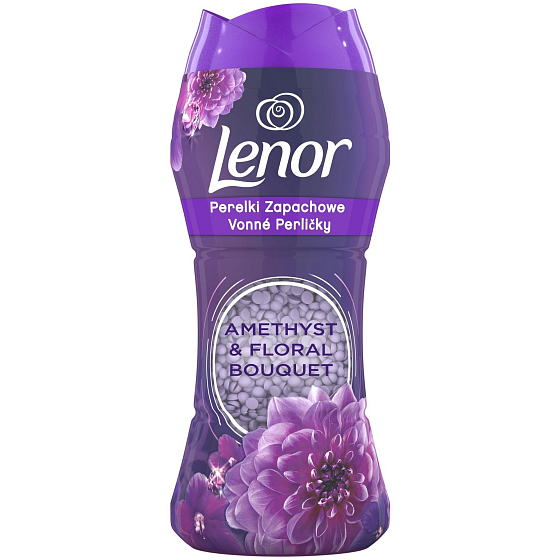 Lenor Amethyst & Floral Bouquet vôňa pivoniek a divých ruží vonné perličky do bubna práčky 210 g