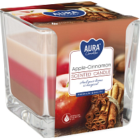 BISPOL Apple & Cinnamon - Jablko a škorica trojfarebná vonná sviečka sklo, doba horenia 32 hodín 170 g