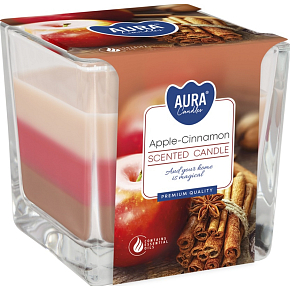 BISPOL Apple & Cinnamon - Jablko a škorica trojfarebná vonná sviečka sklo, doba horenia 32 hodín 170 g