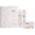 Dove Nourishing Secrets Brightening Ritual Sprchový gél s lotosovým kvetom a ryžovou vodou 250 ml + antiperspiračný dezodorant v spreji Invisible Care Floral Touch 150 ml + ružové krémové toaletné mydlo 100 g, kozmetická sada pre ženy