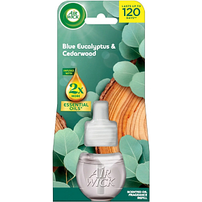 Air Wick Essential Oils Blue Eucalyptus & Cedarwood - Eukalyptus a cédrové drevo elektrický osviežovač vzduchu náhradná náplň 19 ml