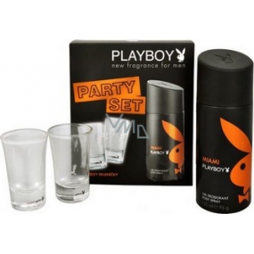 Playboy Miami Párty dezodorant sprej 150 ml + sexi poháre 2 kusy, pre mužov kozmetická sada