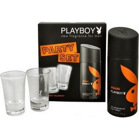 Playboy Miami Párty dezodorant sprej 150 ml + sexi poháre 2 kusy, pre mužov kozmetická sada
