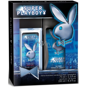 Playboy Super playboy for Him parfumovaný dezodorant sklo pre mužov 75 ml + sprchový gél 250 ml, kozmetická sada