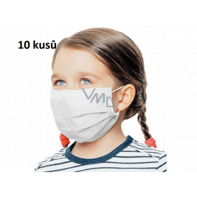 Rúška 3 vrstvová ochranná zdravotné netkaná jednorazová, nízky dýchací odpor pre deti 10 kusov biela bez potlače
