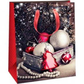 Ditipo Darčeková papierová taška 26,4 x 13,6 x 32,7 cm Glitter Vianočná čiernočervená - striebornej a červenej banky