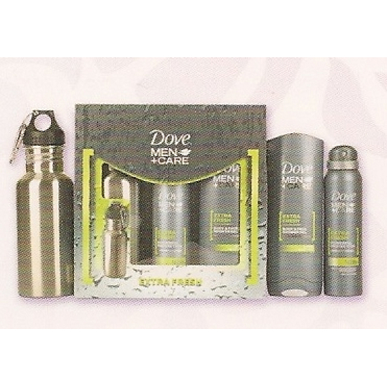 Dove Men + Care Extra Fresh sprchový gel 250 ml + antiperspirant sprej + fľašu, kozmetická sada