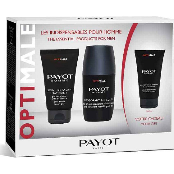 Payot Homme Optimal 24h antiperspirant roll-on 75 ml + Soin Hydra 24H Matifiant krém na tvár 50 ml + Gel Nettoyage Integral sprchový gél 200 ml, kozmetická sada