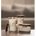 Woodwick White Teak - Biely teak vonná sviečka s dreveným širokým knôtom a viečkom loď 453 g