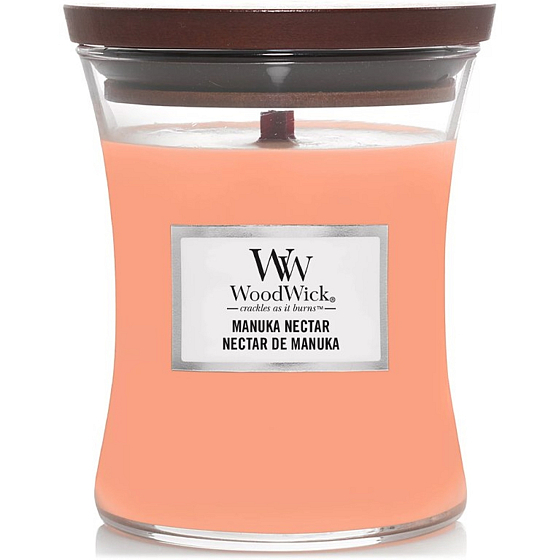 WoodWick Manuka Nectar vonná sviečka s dreveným knôtom a viečkom sklenená stredná 275 g