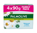 Palmolive Naturals Balanced & Mild tuhé toaletné mydlo 3 + 1 kus 90 g