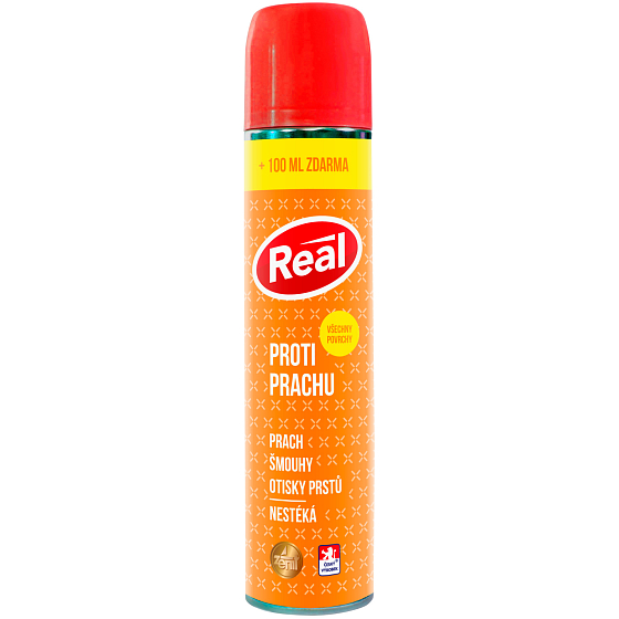 Real Proti prachu špeciálny prostriedok na ošetrovanie a čistenie drevených, sklenených a plastových povrchov sprej 400 ml