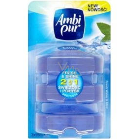Ambi Pur Fresh & Shine 2v1 Fresh Water & Mint toaletný blok náplň 3 x 55 ml