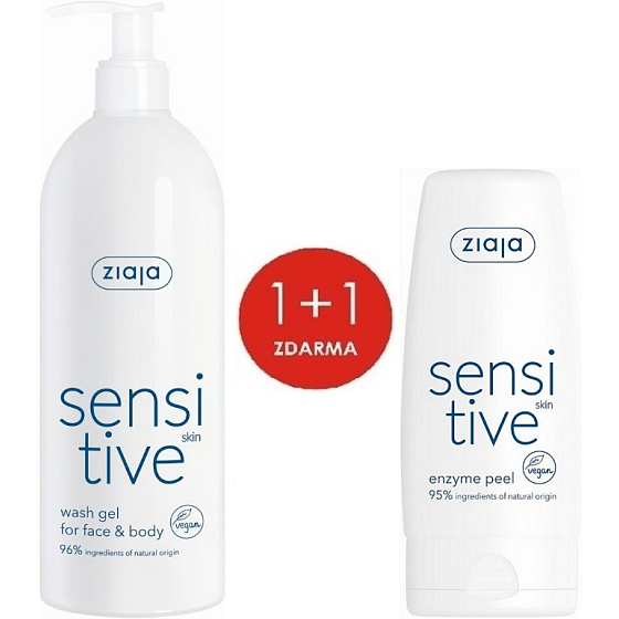 Ziaja Sensitive Skin krémový umývací gél na citlivú pleť 400 ml + Sensitive Skin enzymatický peeling na citlivú pleť 60 ml, duopack