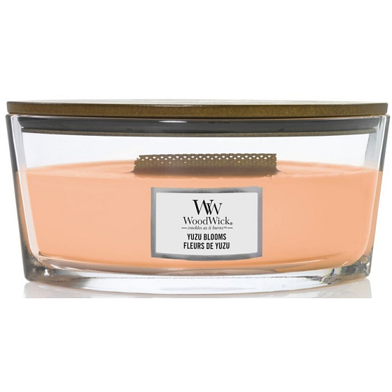 WoodWick Yuzu Blooms - vonná sviečka Yuzu Blooms s dreveným knôtom a skleneným viečkom 453 g